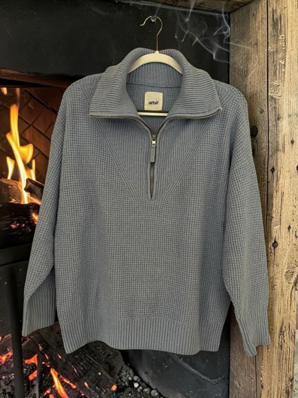 Aerie Women’s Slate Blue Half-Zip Waffle Knit Sweater Size XS